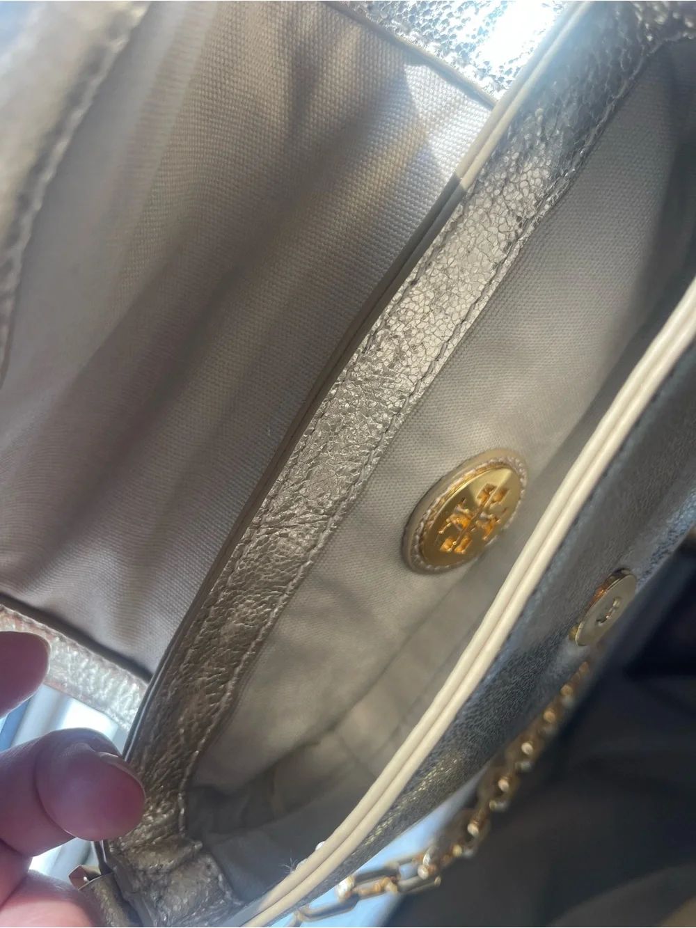 Tory Burch Metallic Gold Leather Chain Crossbody Bag